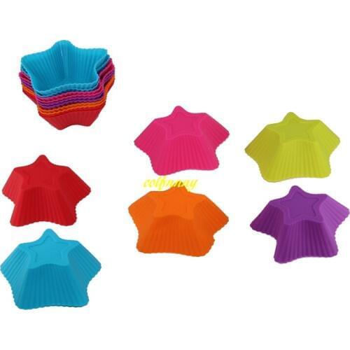 100pcs/lot Free shipping Colorful Five pointed star Shaped Silicone Muffin Cases Mould Cake Molds Cupcake Liner Baking Mold