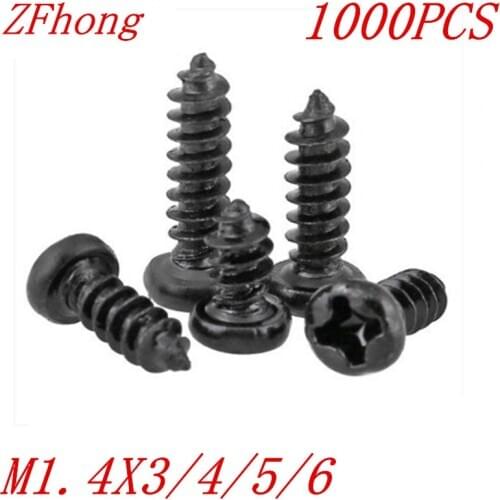 1000PCS M1.4*3/4/5/6 1.4mm black micro electronic screw cross recessed phillips round pan head self tapping screw