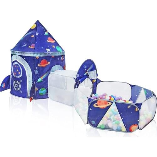 3pc Outer Space Kids Play Tent Crawl Tunnel and Ball Pit with Basketball Hoop Playhouse for Girls Boys