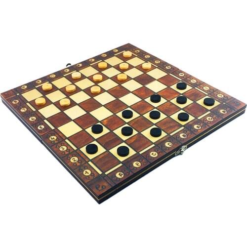3 in 1 Foldable Chess Set Chess, Checkers, Backgammon Wooden Chess Piece Chessboard 39x39cm