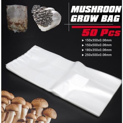50Pcs PVC Mushroom Grow Bag Spawn Media Grow Substrate High Temp Pre Sealable Garden Supplies