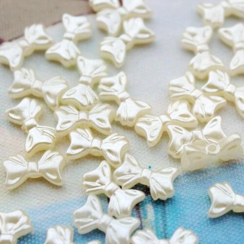 500pcs ivory cream 15mm 3d shiny pearly pearlized bow bowknot beads w/ 1.5mm holes