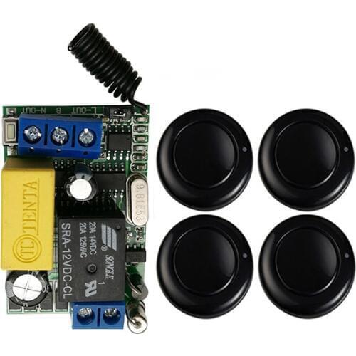 AC220V 1CH 10A Wireless Remote Control Switch System Receiver & black wall Panel Sticky Remote Garage Doors /window/lamp