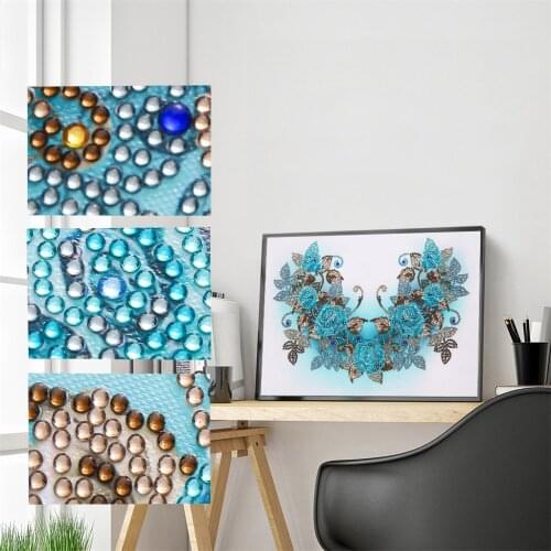 5D Special Shaped Partial Drill Diamond Painting Rhinestones Blue Flowers Diamond Embroidery Cross Stitch Diamond Mosaic Decor