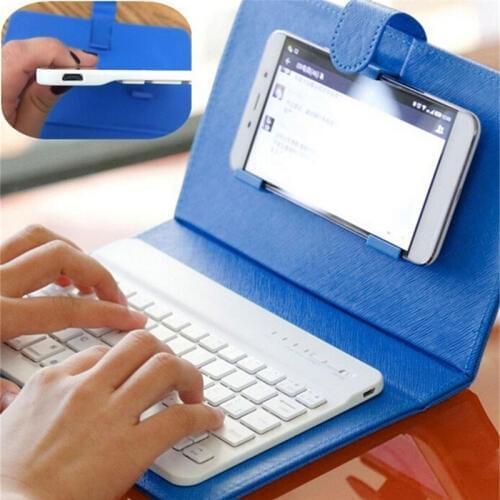Mini Wireless Bluetooth Keyboard with Leather Case Stand Smart Phone Chargable Keyboard for IPhone 8 Ipad Air Android Universal
