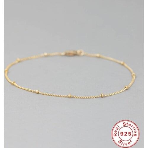 BOAKO 925 Sterling Silver Minimalist Small Beads Thin Chain Bracelets For Women Rose Red Gold Bracelet Party Jewelry Accessories