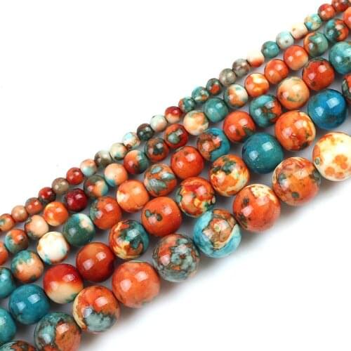 Orange Blue Colorful Rain Jaspers Round Beads Natural Loose Stone Beads For DIY Jewelry Making 4/6/8/10/12mm Bracelet 15