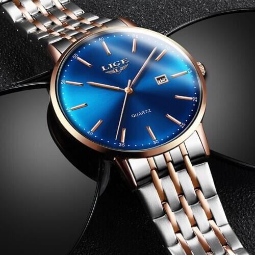 LIGE Fashion Mens Watches Top Brand Luxury Quartz Watch For Men Casual Stainless Steel Waterproof Sports Watch Relogio Masculino