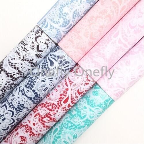 Onefly Lace Flowers Synthetic Leather, Patent Smooth Faux Leather Sheets For Bow DIY handbags shoes FZ019A