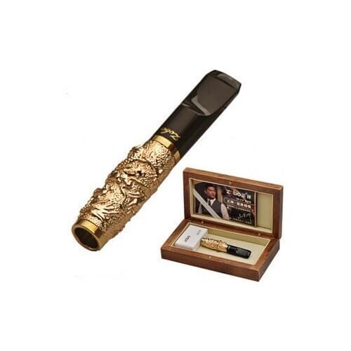 ZOBO Filter Cigarette Holder For 8mm 5mm Cigarette Golden Plated Dragon Metal Men Smoking Pipe Cleanable Mouthpiece Gift