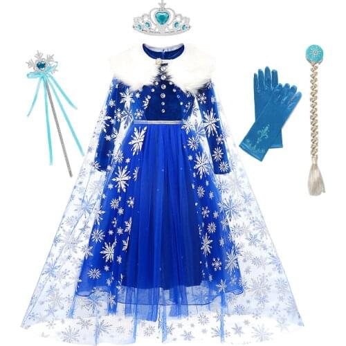 Disney Princess Elsa Autumn Winter Dress Girls Long Sleeve Frozen 2 Queen Anna Costume Children Halloween Birthday Party Dresses