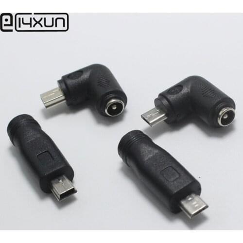 EClyxun 1pcs 5.5 x 2.1 mm Female to Mini / Micro USB Male 5 Pin DC Power Plug 90 / 180 Degrees Connector Adapter for V8 Android