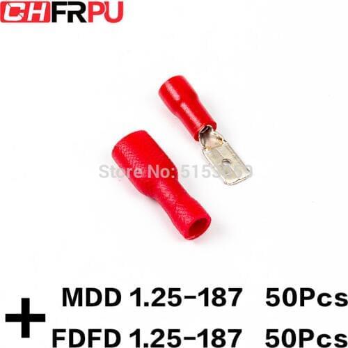 100PCS 4.8mm 22-16AWG FDFD/FDD/MDD1.25-187 Female male Insulated Electrical Crimp Terminal for 0.5-1.5mm2 Cable Wire Connector