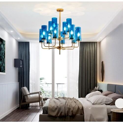 Europe Living Room Villa Hotel Chandelier Postmodern Fashion Individual Creativity Light Luxury Blue Glass Candle Chandelier