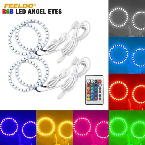 FEELDO 4X80mm Car RGB Multi-Color LED Angel Eyes Halo Ring Light Kit Wireless Remote Control For FIAT Grande Punto #HQ1090