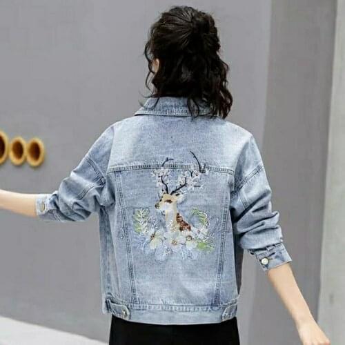Short Denim Jacket Women New Long-sleeved Loose and Thin Style Embroidered Denim Jacket Womens Denim Jacket