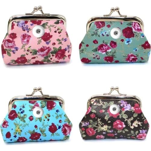 Fashion 18MM Button bag Snap Jewelry Flower Coin Purses Small Wallets Womens Money Bags Gift For Bracelet