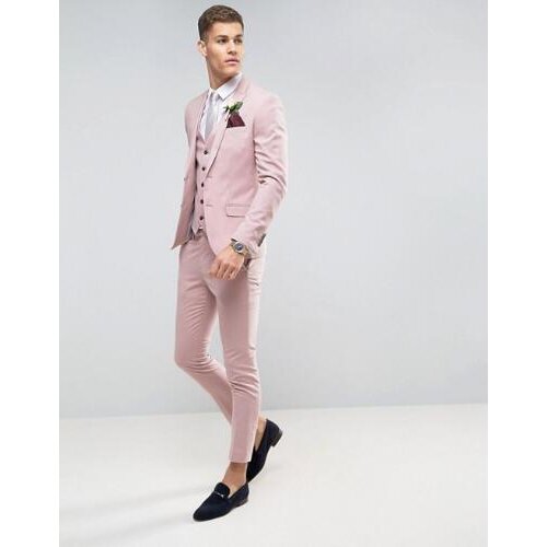 Tailor Made Pink Men wedding Suits Slim Fit Groom Prom Party Blazer Male Tuxedo Jacket+Pants+Vest Costume Marriage Homme Terno