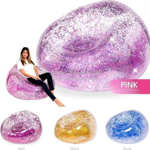 Bling Sequins Inflatable Sofa Lazy Couch Transparent Air Cushion Sofa Outdoor Beach Fashion Chair Cute Recliner Bearing 200kg