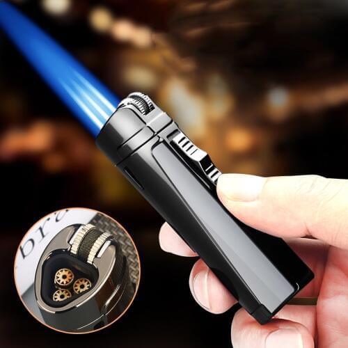 Metal Jet Gas Lighter Triple Wheel Flint Torch Lighter For Cigar Pipe Powerful Windproof Spray Gun Metal Gadgets For Man