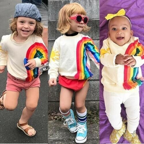 Fashion Girls Sweartershirt Royal Baby Girls Kids Rainbow T-Shirt Tops Toddler Blouse Sweatshirt Clothes Multicolor tassel Tops
