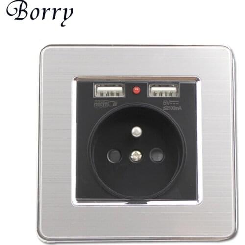Wall electronic socket french standard power outlet with dual home usb plug charger power socket with usb Charging Port 5V 2.1A