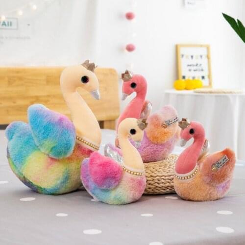 New Kawaii Rainbow Plush Swan Toys Stuffed Animal Colorful Swan Wear Crown Princess Style Toys For Children Cute Kids Girls Doll