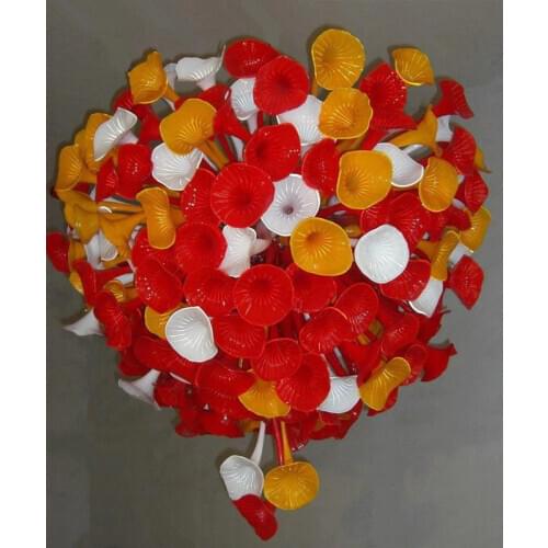 New Home Decor White and Red and Yellow Flower Chandelier LED Bulbs Pretty Hand Blown Glass AC 110/120/220/240V Manufacturer