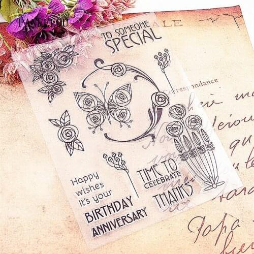 PANFELOU 15.5x21butterfly wreath Transparent Silicone Rubber Clear Stamps cartoon for Scrapbooking/DIY Easter Halloween album