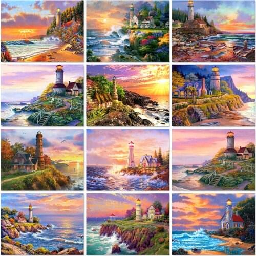 Full 5D Diy Diamond Painting Lighthouse Diamond Embroidery House Cross Stitch Bead Picture Kits Rhinestones Art Home Decor Lx952