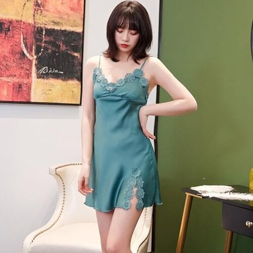 Casual Summer Sleeveless Nightdress Sexy Suspender Nightgown Womens Lace Flower Backless Sleepshirt Satin Nighty Dress Gown