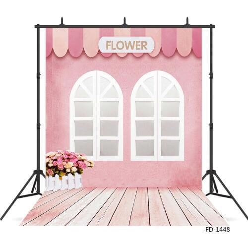 Pink Room Windows Portrait Baby Shower Photography Backdrop Custom Fabric Background Photocall Photo Studio Decor Photocall Prop
