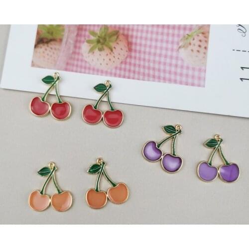 10pcs 19*22mm enamel cherry charm fruit for jewelry making earring pendant bracelet and necklace charms