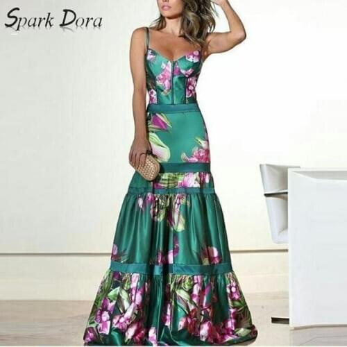 Sparkdora Spring And Summer 2020 Tatting Fabric High Waist Ruffle Collar Dress Sexy Slim Sling Print And Cake dress