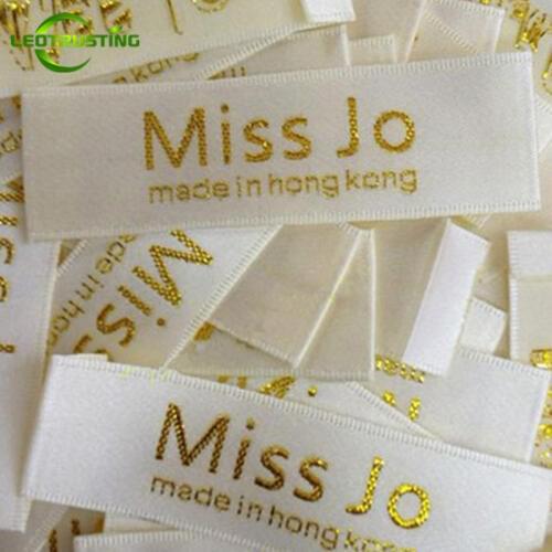 1000pcs Customizd Personal Brand Woven Gold Clothing Labels with Cut and Fold Custom Embroidered Wedding Dress/Jacket Labels