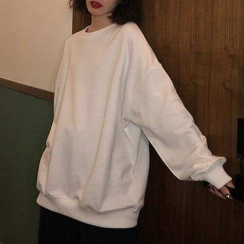 2021O-neck white Autumn Womans Hoodies Female Loose Cotton Women Sweatshirts Fashion bf lazy wind all-match long sleeve