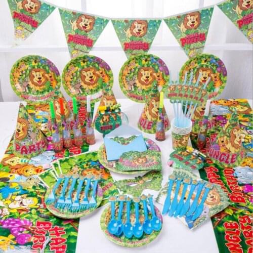 Lion Birthday Party Supplies Decoration Kids Jungle Theme Animal King Lion Disposable Tableware Paper Plate Baby Shower Balloon