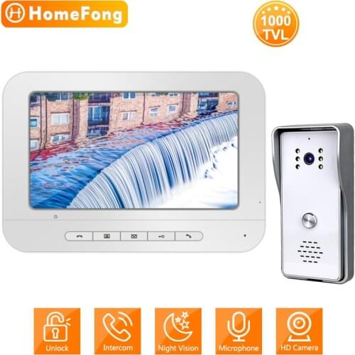 HomeFong Video Door Phone 7 Inch Screen 1000 TVL Visual Intercom Waterproof Function Night Vision HD Camera Visual Doorbell