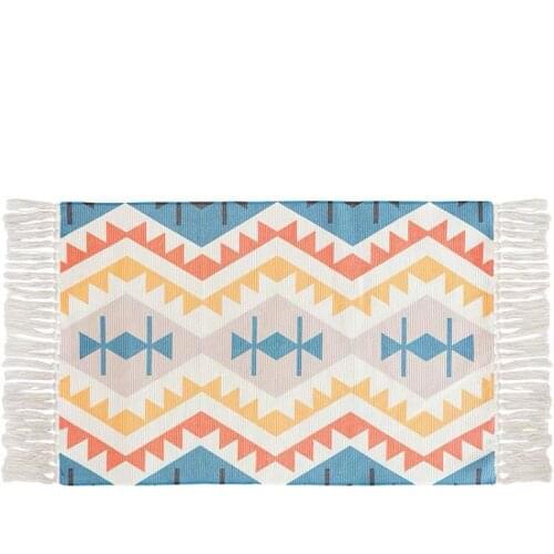 Cotton And Linen Knit Area Rug Ethnic Style Carpet Tassel Small Rug Bedroom Kitchen Rugs Mat Boho Washable Home Decoration