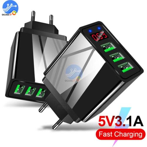 Digital Display USB Charger QC 3.0 Quick Charger Adapter EU US Plug 3.1A Wall Mobile Phone Charging For iPhone Samsung Xiaomi