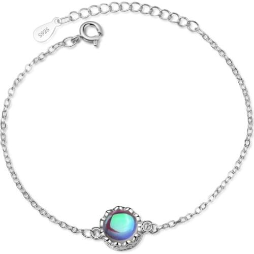 925 Sterling Silver Opal Crown Round Bead Charm Bracelet & Bangle For Women Wedding Jewelry sl259