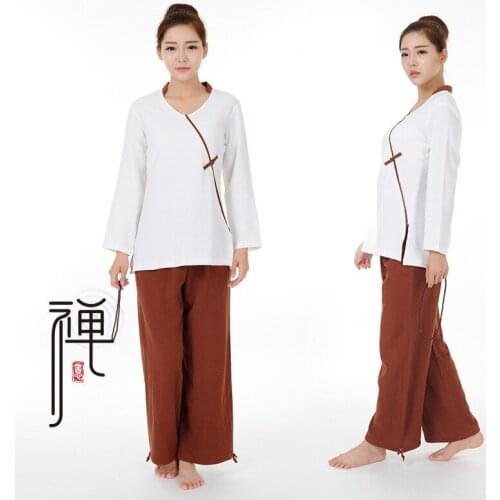 Buddhist monk robes clothing costume female women shaolin monk robes zen meditation clothing clothes Sraitheanna Martial Art