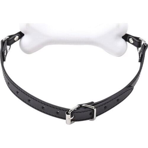 Female dog slave bone shape mouth gag ball Alternative sex toys training girls white leather mouth yoga