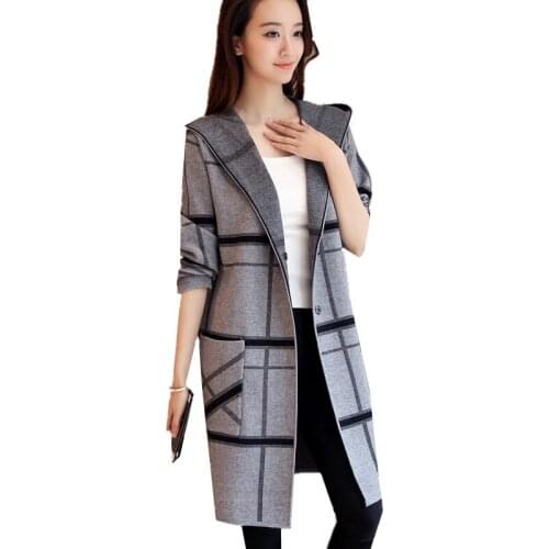 2019 spring autumn women sweater cardigan fashion casual hooded long sleeve loose thick knitted Cardigan female sweaters coat