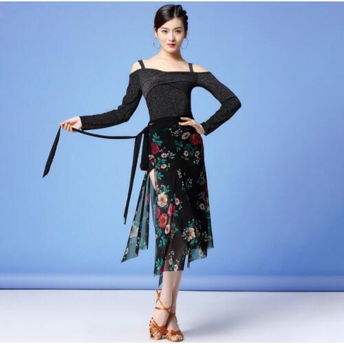 New Women Dance Wear Latin Dance Dress 3-pieces Tops Skirt Shorts Tango Flowers Hip Scarf Ballroom Costume
