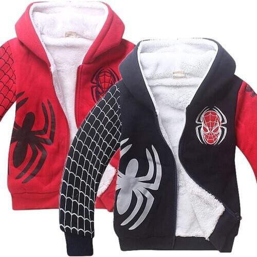 Disney Anime Spider-Man winter thick fleece jackets Cotton Warm Jacket Animation Peripheral Kids Clothing