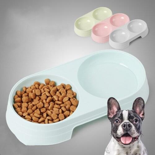 1pc Candy Color Plastic Pet Double Bowls Creative Non-Slip Bowl Pet Food Water Feeder Dog Cat Bowl Pet Feeding Supplies