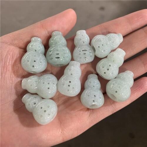1PC Natural Jade Emerald Hollow Gourd Beads Pendant Accessories DIY Bangle Charm Jewellery Fashion Hand-Carved Amulet