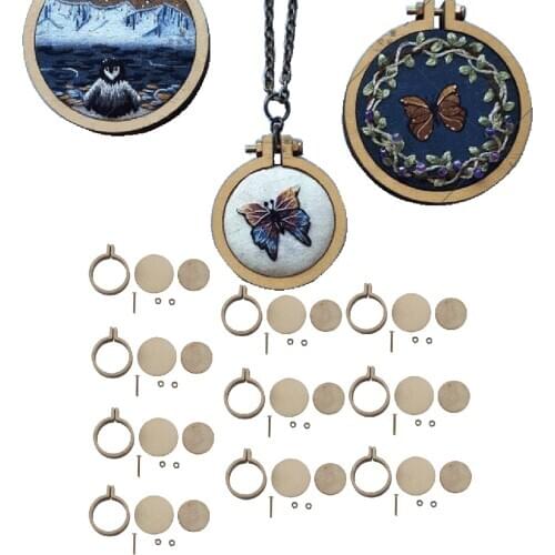 10 Pcs Mini Round Wood Embroidery Hoops Ring Set Cross-Stitch Frame for Children Adults DIY Crafts Pendant