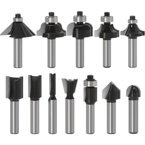 12pcs 8mm Shank wood router bit Straight end mill trimmer cleaning flush trim corner round cove box bits tools Drilling Milling